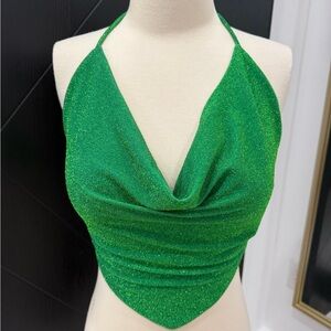 Shimmering Green Halter Cowl Neck Camisole